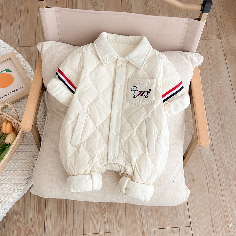 婴幼儿冬季羽绒服洋气加厚连体衣男宝宝保暖帅气哈衣外出爬服