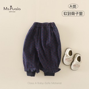 秋冬新款心动记号婴幼儿A类童裤子秋冬季女宝宝加绒束脚休闲长裤