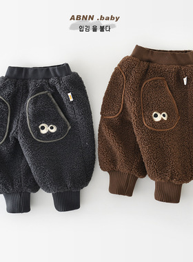 儿童冬季裤子婴幼儿韩版卡通大眼睛毛毛裤宝宝外穿大pp裤子55646