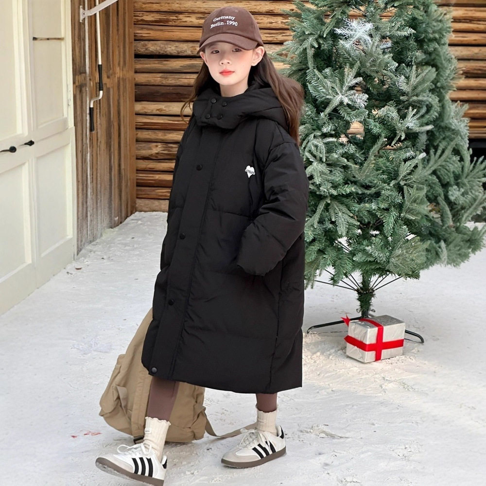 女大童冬季红色过年长款过膝羽绒服2025新款儿童冬装加厚防寒