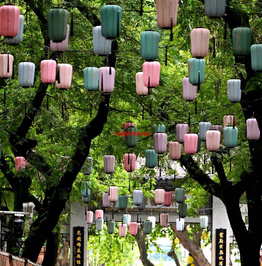 国潮古风灯笼布艺吊灯许愿孔明灯景区新年中国风红唐风灯笼墙挂饰