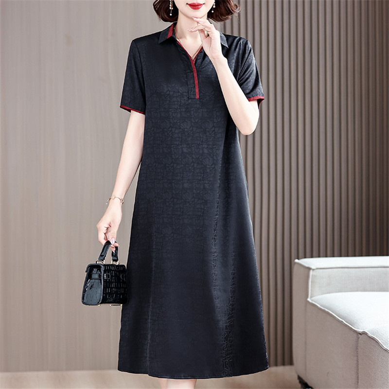 龟裂纹香云纱连衣裙妈妈宽松裙子