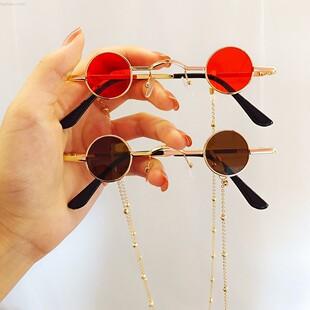 朋克圆形墨镜太子镜眼镜复古太阳镜男女款超小框款汉奸嘻哈凹造型