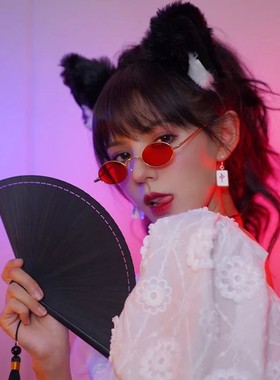 千禧风国潮仿妆同款复古未来感红色年会时髦眼镜辣妹个性墨镜圆形