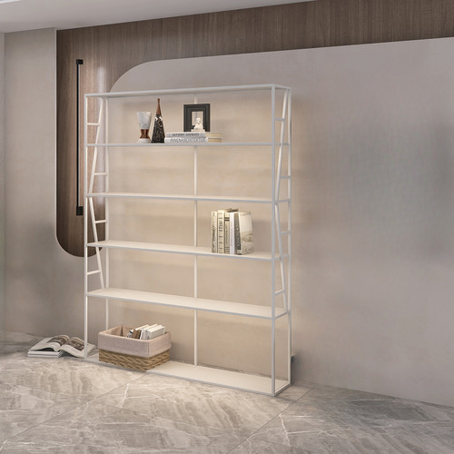 书架落地办公书柜带灯铁艺置物架