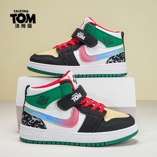 汤姆猫儿童运动鞋男童女童板鞋秋冬新款加棉小学生男孩皮面休闲鞋