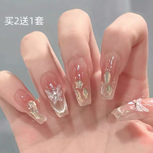 新娘假指甲贴片美甲成品2025新款蝴蝶穿戴甲学生孕妇可用美甲长款