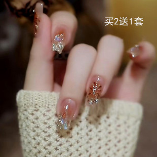 新年战甲烟花穿戴甲网红爆闪钻假指甲贴片中长款美甲成品孕妇可用