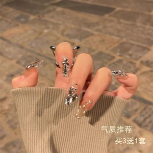 魔镜爆闪假指甲贴片美甲成品可拆卸果冻胶穿戴甲新娘美甲片高级感