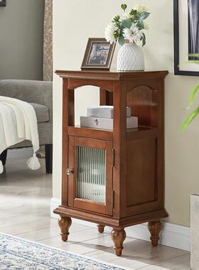 客厅立柜沙发边柜单门玻璃餐展柜卧室储物柜实木小酒柜复古床头柜