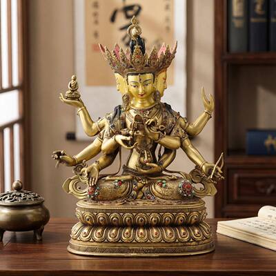 尼泊尔工艺尊胜佛母铜佛像摆件三头八臂天母供奉像7寸/1尺/1.5尺