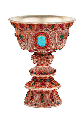 尼泊尔藏式手工掐丝铜酥油灯座