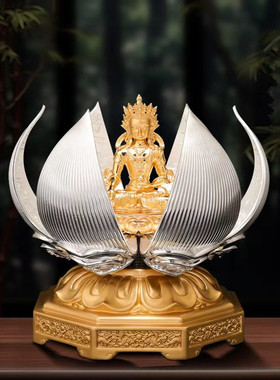 纯铜花开见佛佛像佛堂供奉莲花