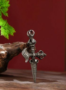 尼泊尔工艺天铁五股金刚杵吊坠挂件随身饰品男女铁杵钺刀斧头项链