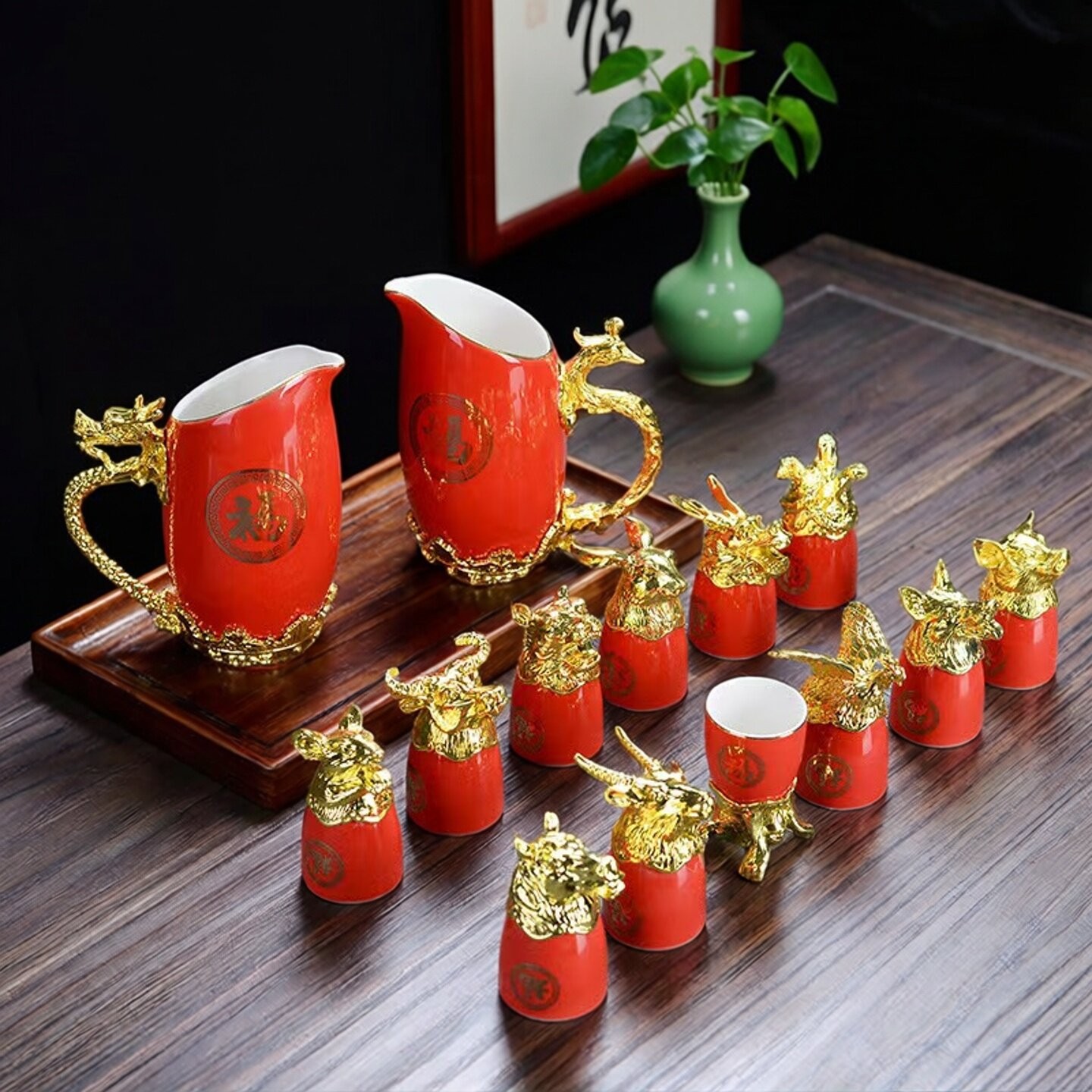 龙凤呈祥十二生肖兽首陶瓷酒具套装精美礼盒白酒双分酒器商务礼品
