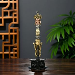 铜制普巴金刚橛摆件五股金刚杵降mo杵带底座密宗法器手持装饰摆饰