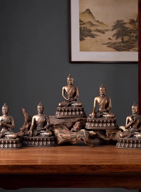 纯铜五方佛阿弥陀佛药师大日如来不动佛不空成就佛佛像供奉摆件