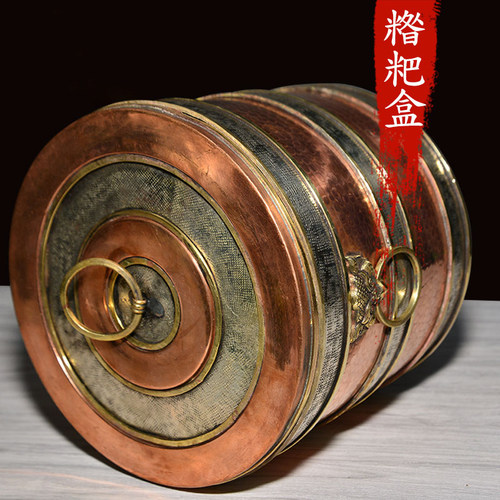 尼泊尔纯铜器手工罐糌粑盒复古酥油盒西藏家居藏式收纳盒摆件