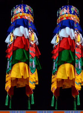 藏式胜利法幢藏族佛堂装饰黄色五色裙边佛幢幡布置幢高150cm经幢