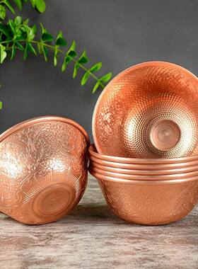 红铜锤纹八吉祥雕花供水碗佛堂供水杯家用七供圣水杯净水碗摆件