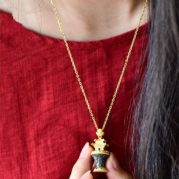 藏式民族风须弥山吊坠纯银s925镀金嘎乌盒项链原创设计可打开装藏