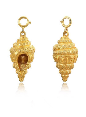 18k黄金吉祥海螺fo龛海螺吊坠万能卡扣珠串星月菩提配饰项链