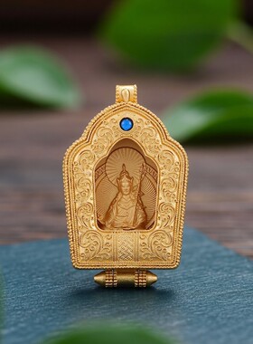 尼泊尔工艺黄铜掐丝金刚杵嘎乌盒吊坠莲花生大士佛像挂件莲师项链