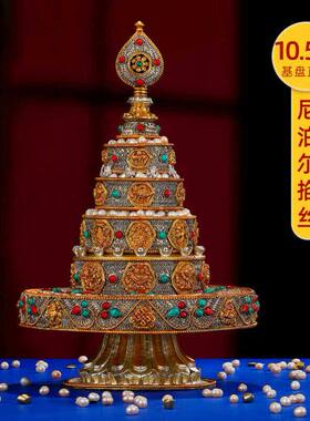 尼泊尔手工铜鎏金鎏银八吉祥掐丝曼扎盘全套修供曼茶罗盘曼达盘