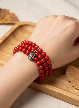 藏式红铜做旧炽燃吽字种子字卡扣项链吊坠108颗卡子手串挂件配饰