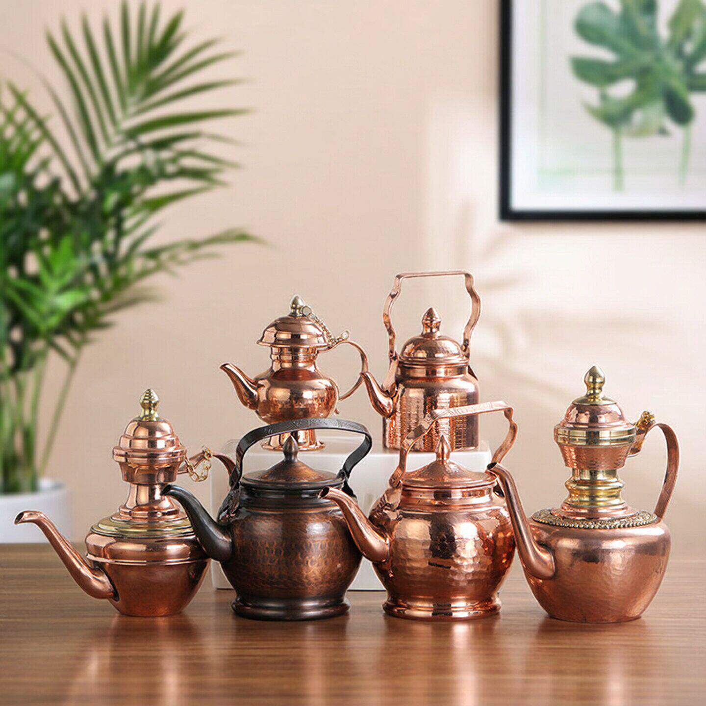 印度手工红铜茶壶水壶居家酒店供具摆件复古烧水壶酒壶多款式可选