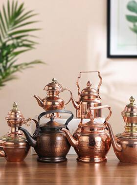 印度手工红铜茶壶水壶居家酒店供具摆件复古烧水壶酒壶多款式可选