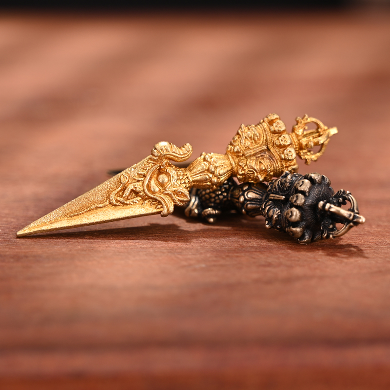 藏式民族风黄铜三面普巴金刚杵金刚橛秽迹降魔杵小项链吊坠挂件
