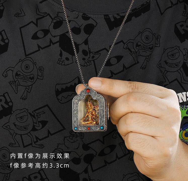 嘎乌盒子吊坠随身可打开空心嘎乌盒白铜男女挂件项链吊坠饰品5cm