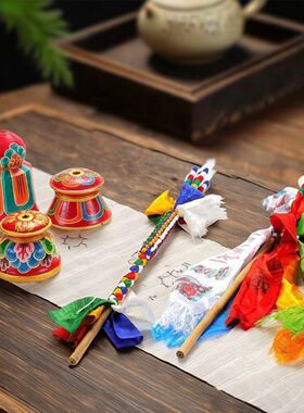 竹制手工编织五彩八宝吉祥幡尼泊尔财神箭智慧幡家居彩绘底座锡杖