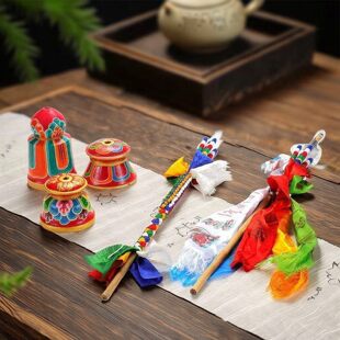 竹制手工编织五彩八宝吉祥幡尼泊尔财神箭智慧幡家居彩绘底座锡杖