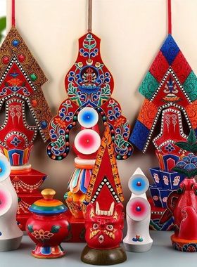 尼泊尔手工实木制孜玛朵玛三根本彩绘工艺朵玛食子酥油花家用摆件