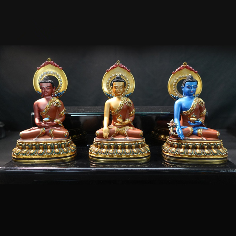 藏式尼泊尔工艺彩绘精品小佛像释迦药师度母黄财神观音阿弥摆件