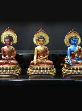 藏式尼泊尔工艺彩绘精品小佛像释迦药师度母黄财神观音阿弥摆件