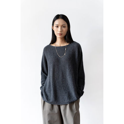 专柜简约慵懒深灰色羊毛针织衫女宽松套头长袖休闲上衣LS53MZ005