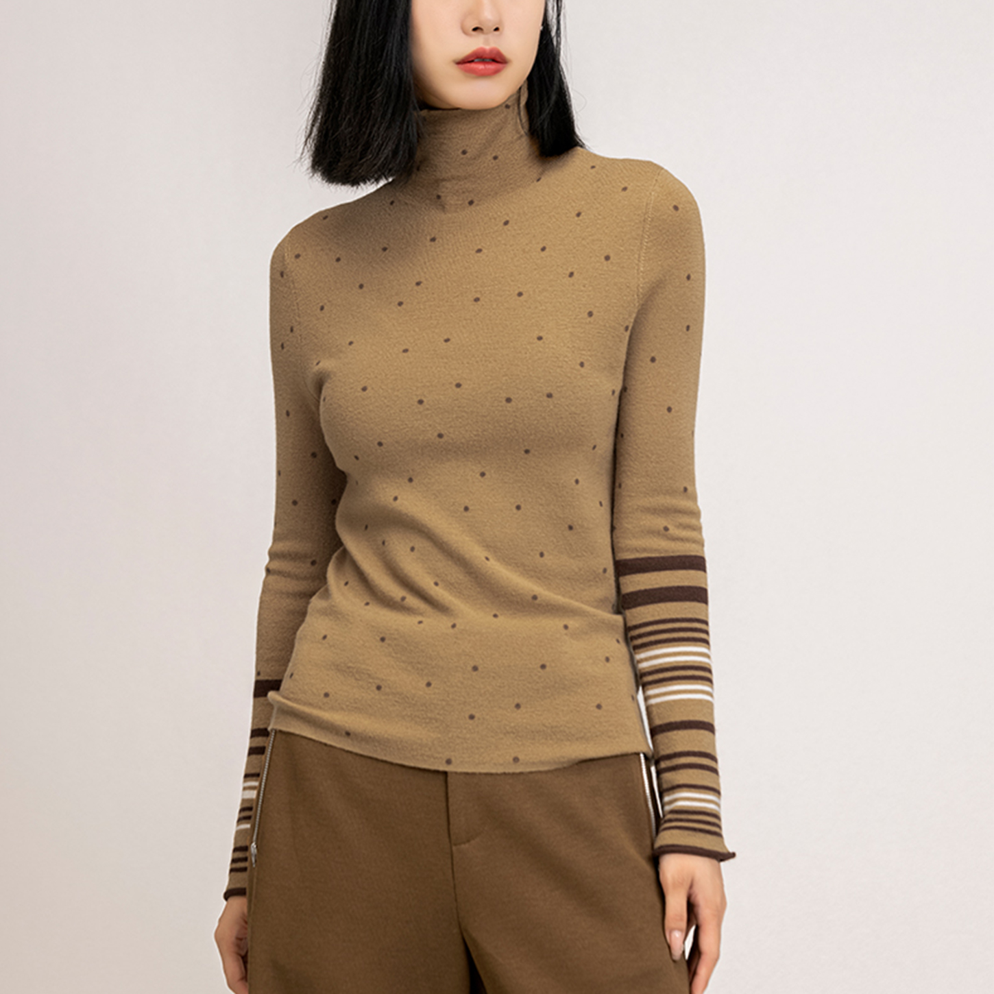 波点打底绵羊毛高领针织衫女保暖