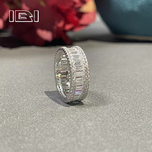 s925纯银带钻排戒方钻满钻镶嵌钻戒百搭潮流原创设计嘻哈男女戒指