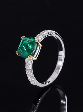 超仙S925银彩宝祖母绿糖塔戒指