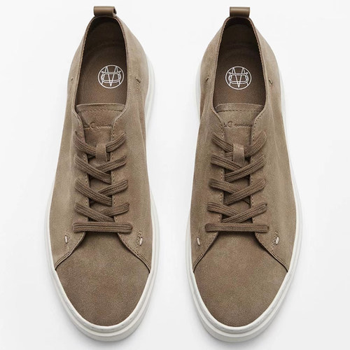 真皮系带圆头平底运动鞋休闲板鞋