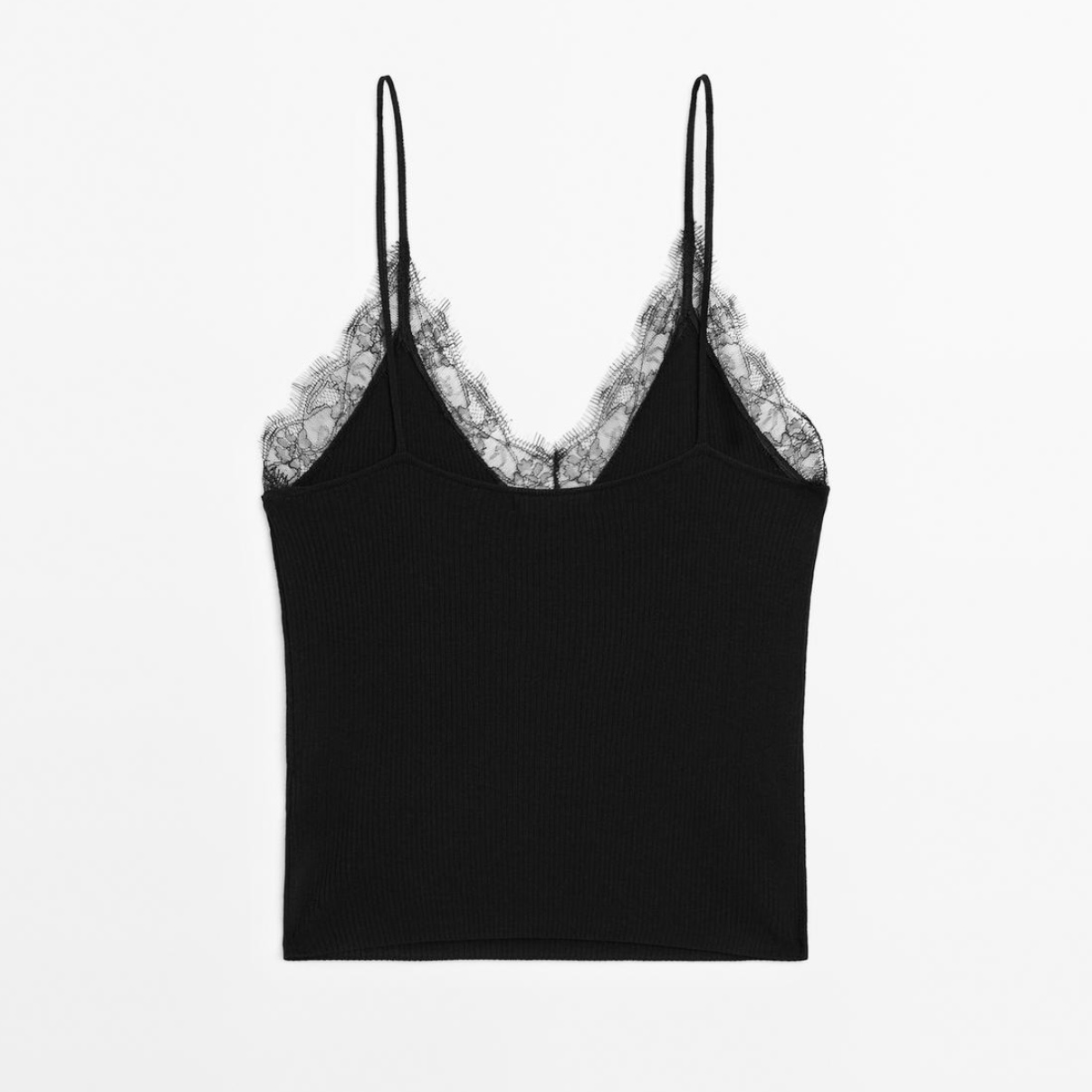 西班牙小众MD女装 2025法式性感蕾丝边细吊带无袖T恤打底上衣夏女