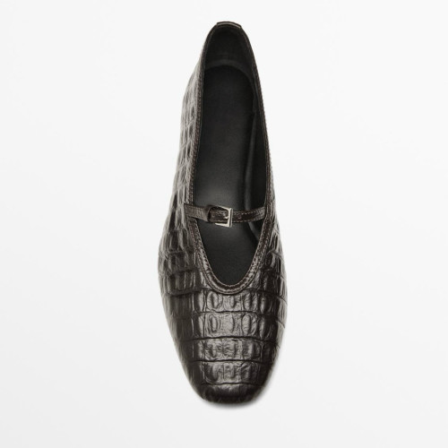 西班牙小众MD女鞋2026春季柔软鳄纹芭蕾鞋真皮方头玛丽珍平底单鞋