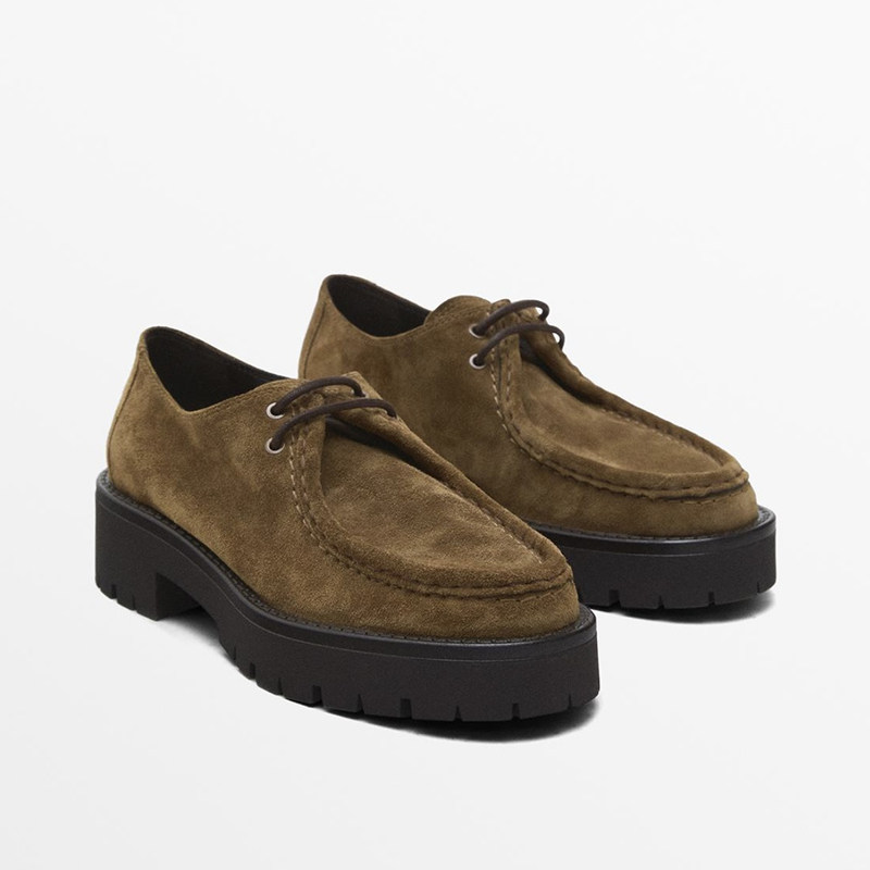 MD女鞋2024秋冬新款棕色复古绒面真皮系带单鞋厚底增高乐福鞋皮鞋,女鞋,深口单鞋,淘宝优惠券,粉丝福利购,淘宝优惠卷