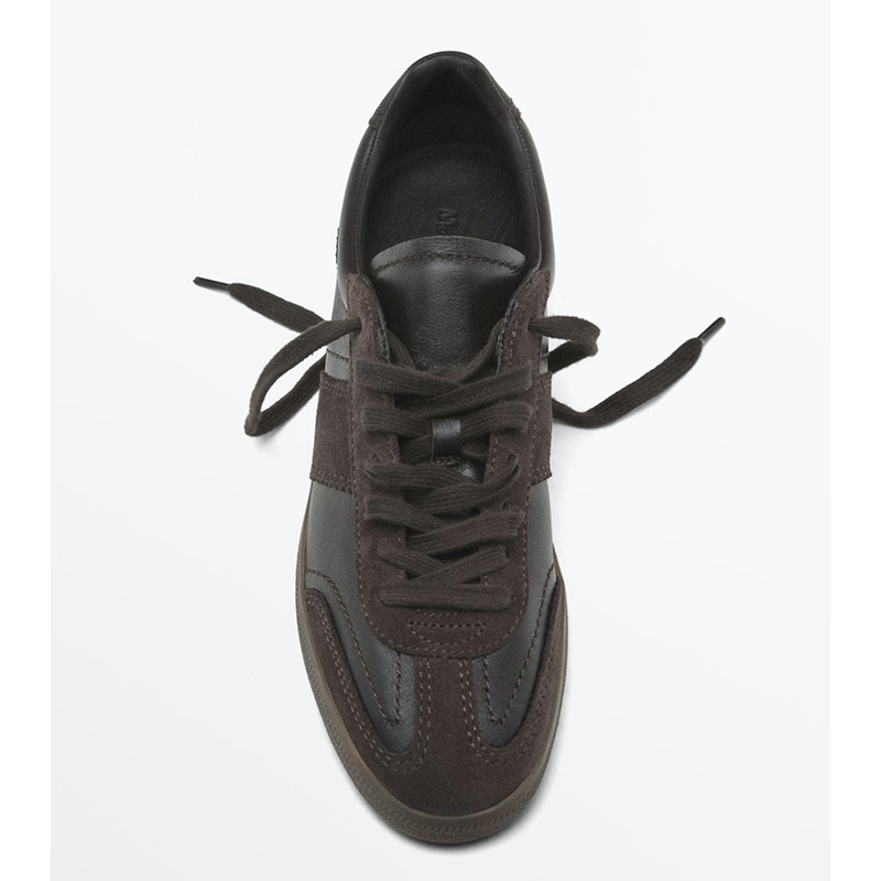 MD女鞋2024秋季新款拼接绒面真皮运动鞋平底系带德训鞋休闲板鞋女