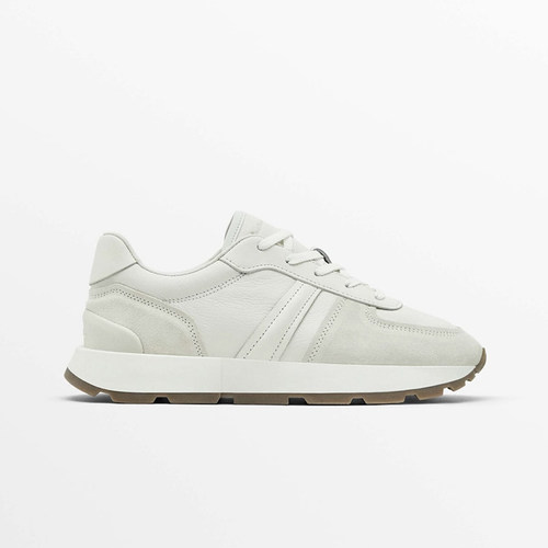 白色系带运动鞋真皮老爹鞋休闲鞋