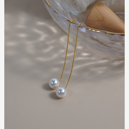 如帆简约通勤气质珍珠耳线925纯银流苏长耳环小众轻奢耳饰410139