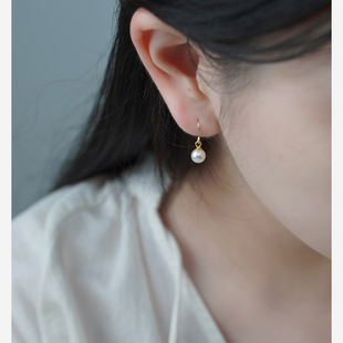 简约耳饰日韩410112 如帆小众轻奢女珍珠耳环14k包金耳钩通勤时尚